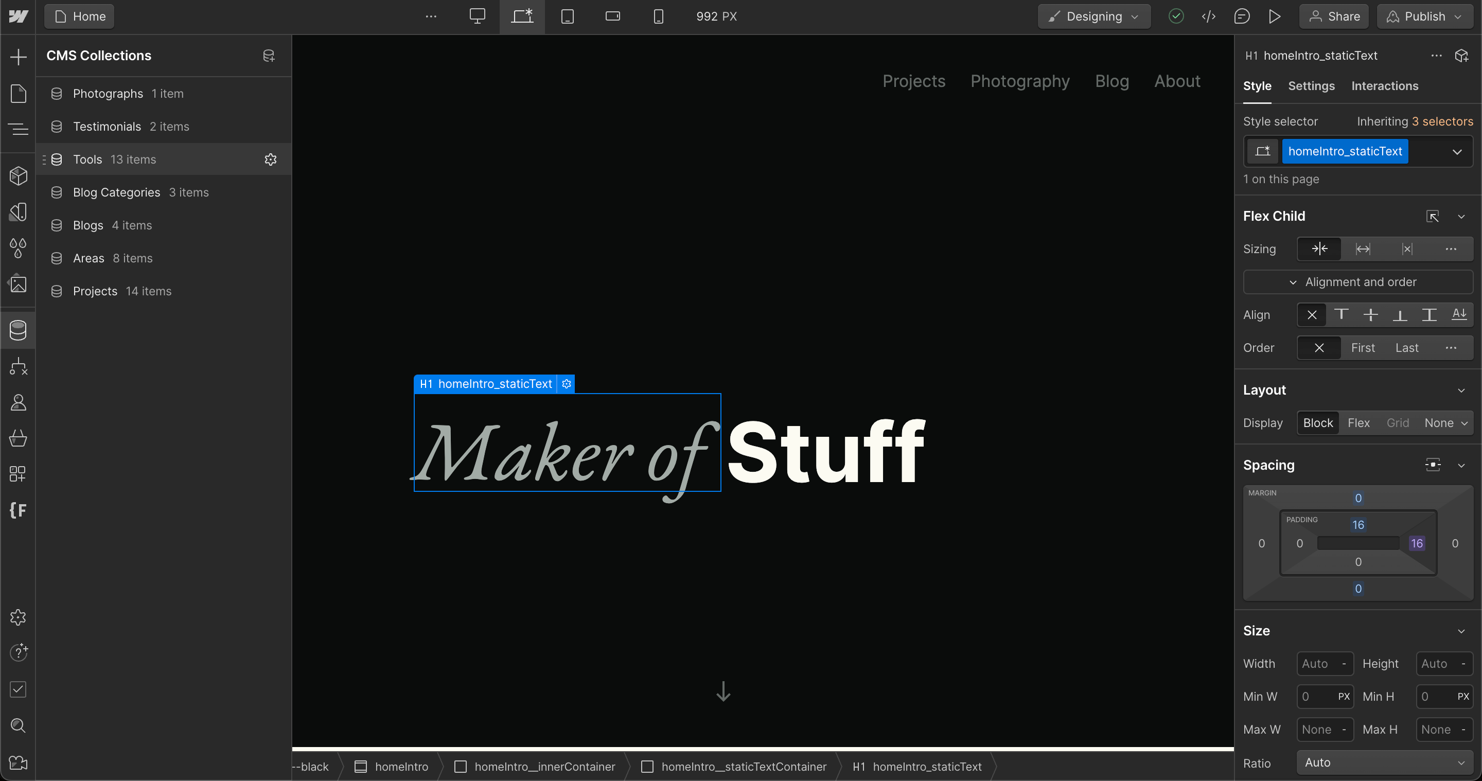 Developing Sergio Camalich's website in Webflow.